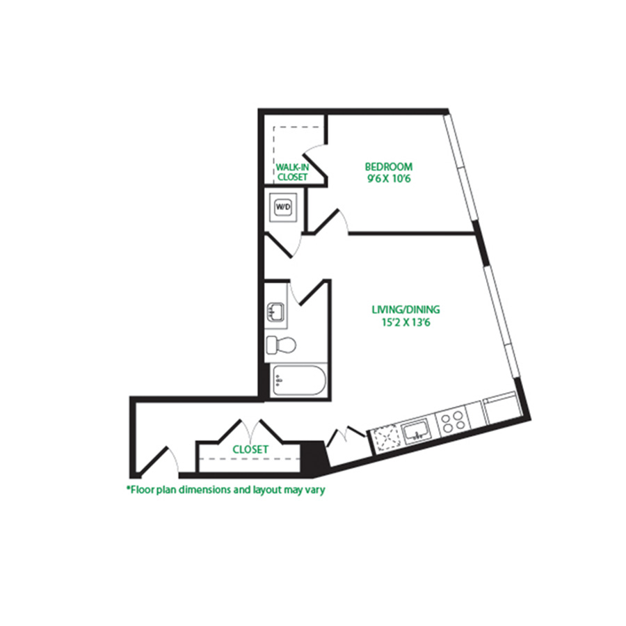 #4108 - 1 bedroom floorplan layout with 1 bathroom and 653 square feet