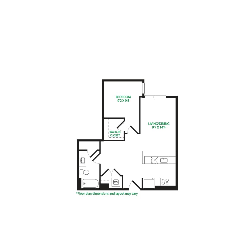 #7045 - 1 bedroom floorplan layout with 1 bathroom and 693 square feet