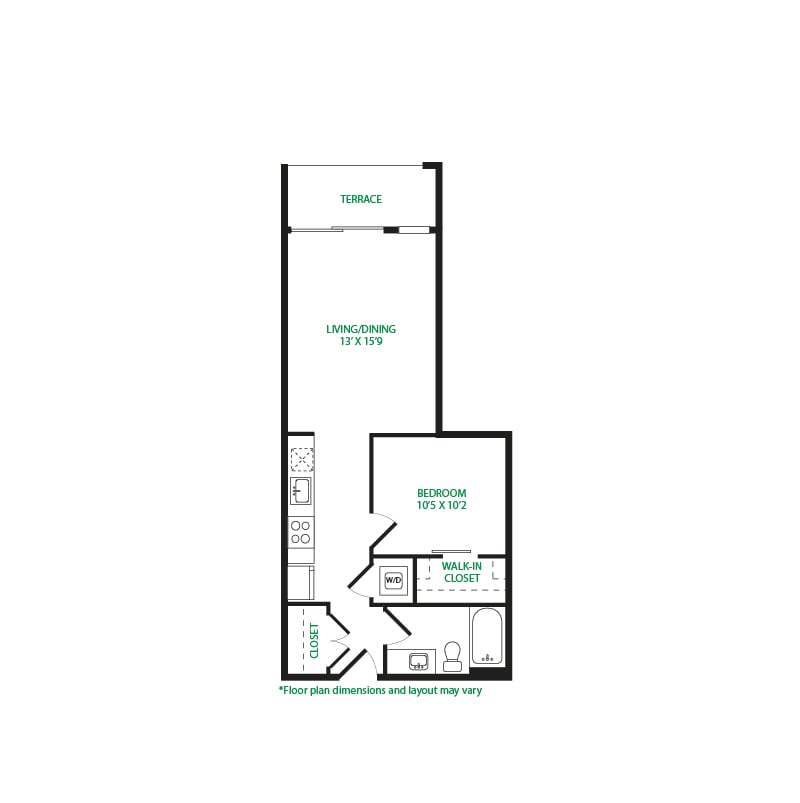#4011 - 1 bedroom floorplan layout with 1 bathroom and 602 square feet