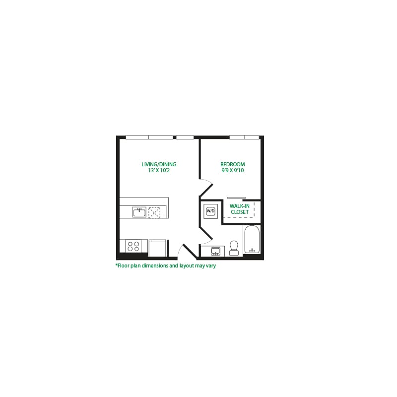 #6013 - 1 bedroom floorplan layout with 1 bathroom and 525 square feet