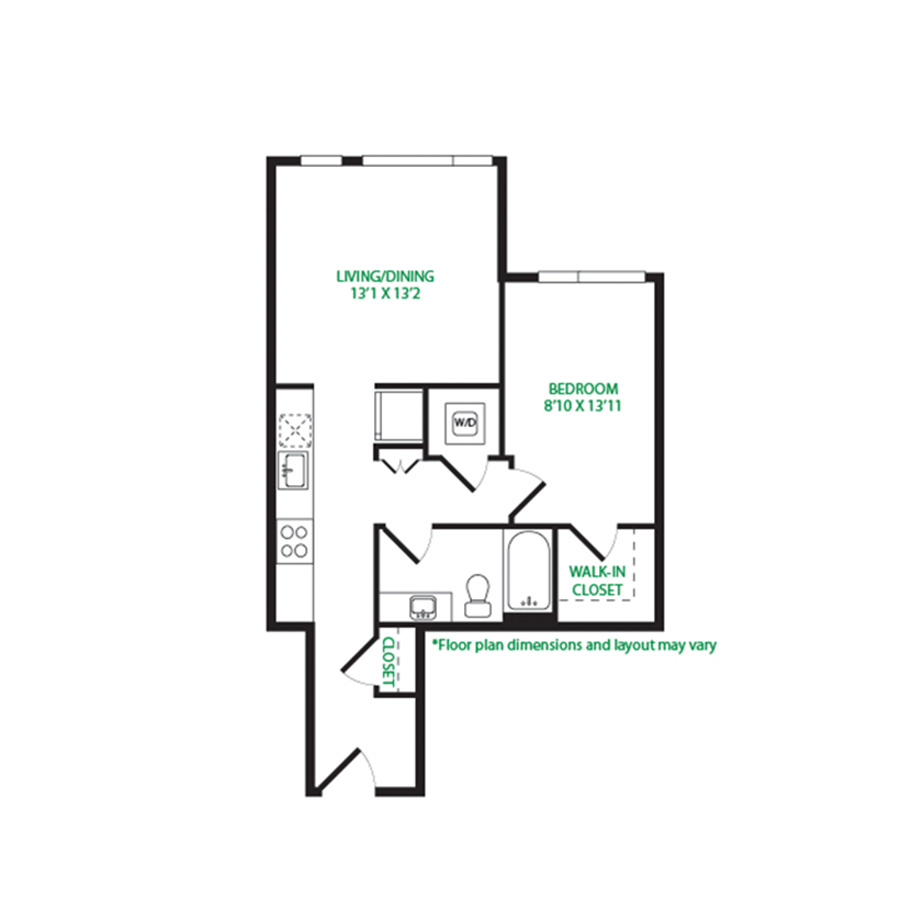 #6009 - 1 bedroom floorplan layout with 1 bathroom and 657 square feet
