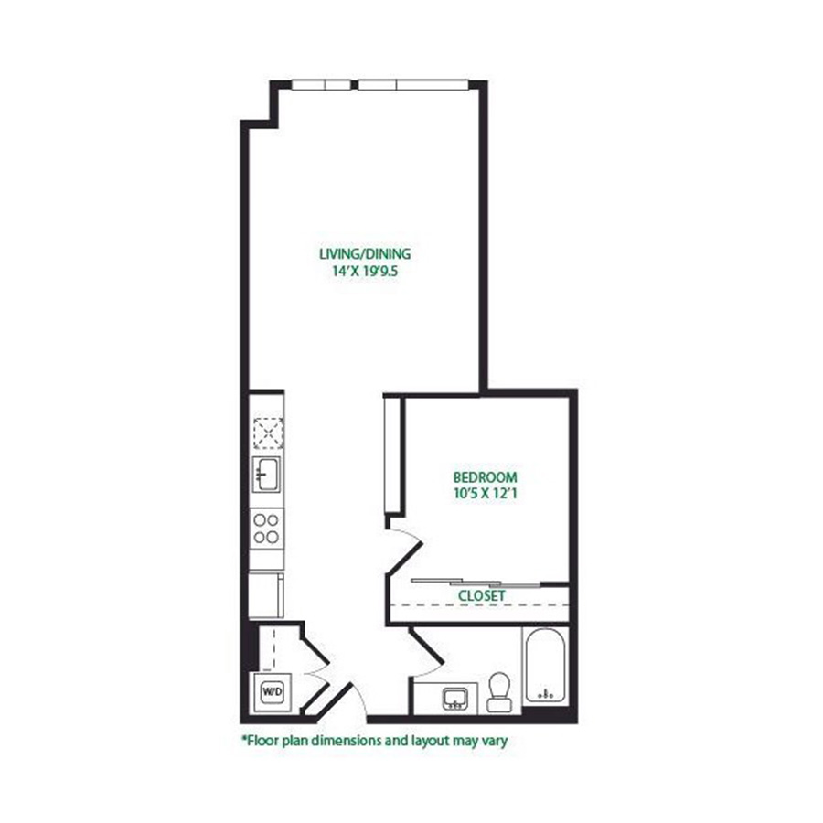 #6072 - 1 bedroom floorplan layout with 1 bathroom and 701 square feet