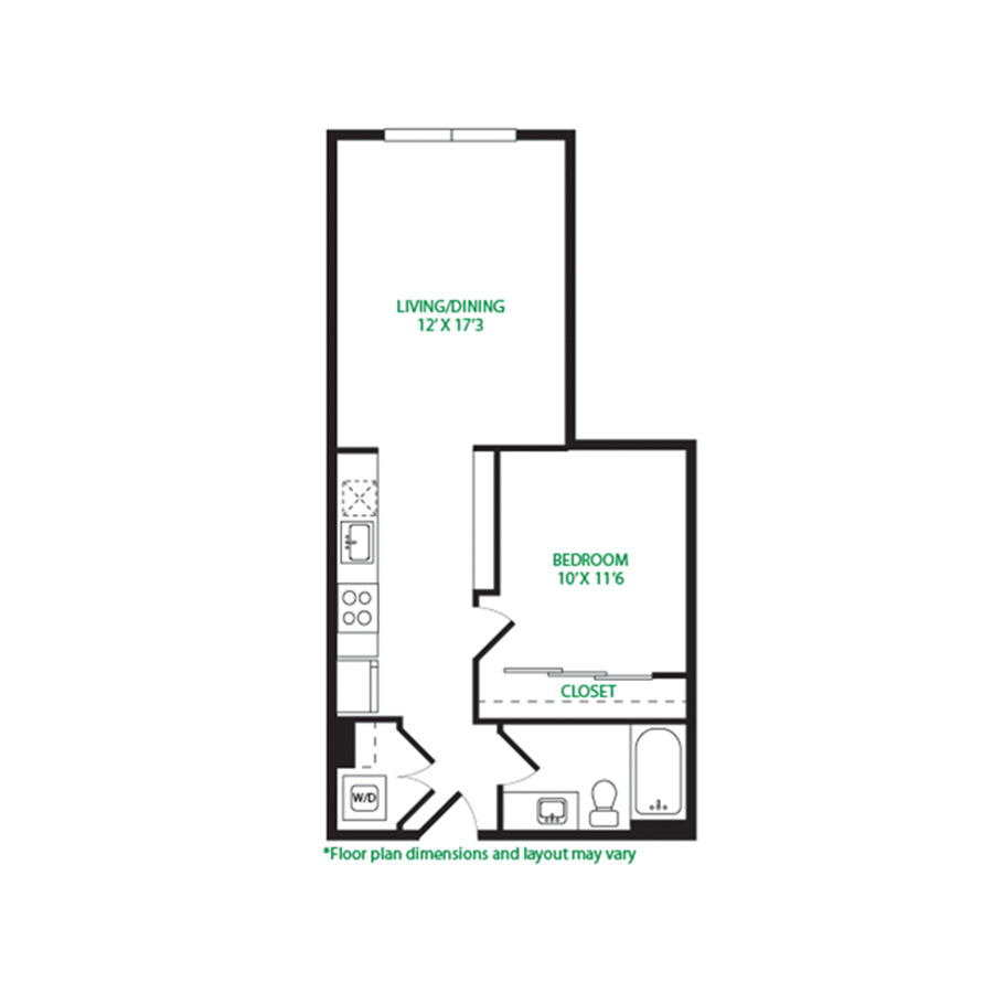 #6034 - 1 bedroom floorplan layout with 1 bathroom and 615 square feet