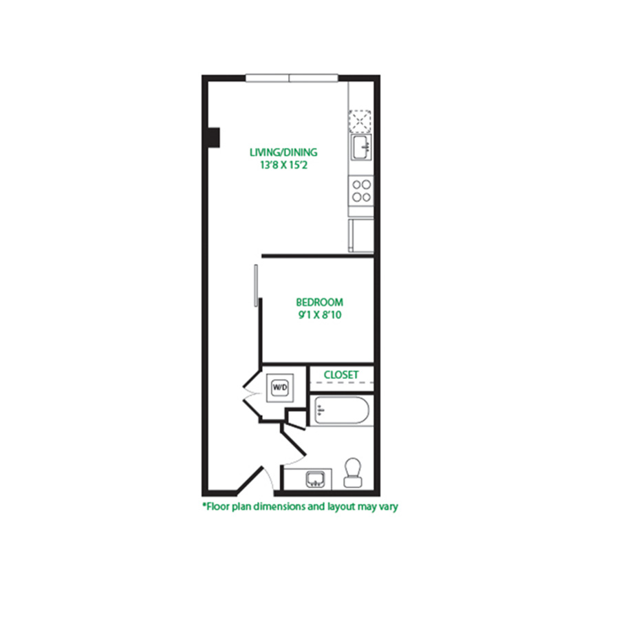 #5033 - 1 bedroom floorplan layout with 1 bathroom and 509 square feet
