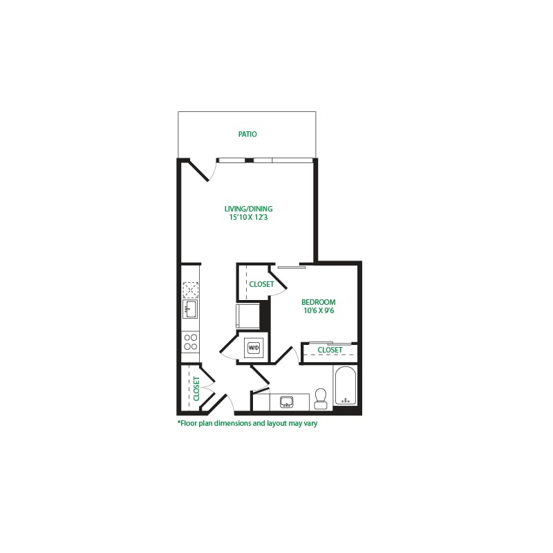#2071 - 1 bedroom floorplan layout with 1 bathroom and 629 square feet