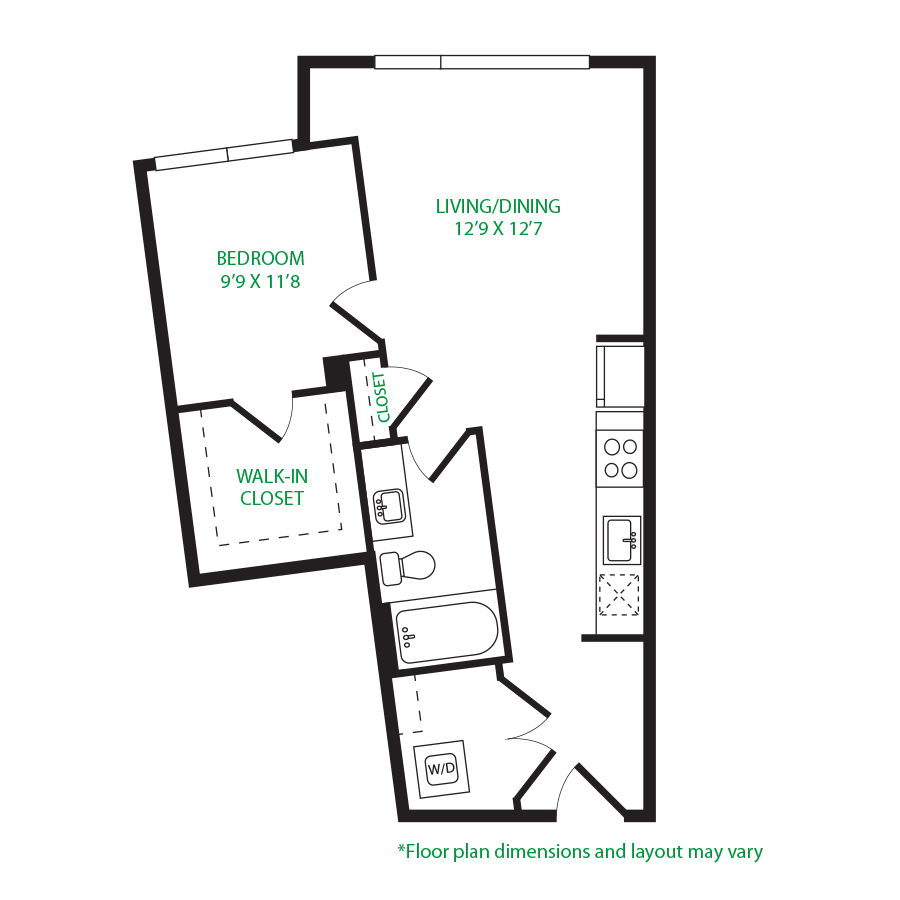 #5101 - 1 bedroom floorplan layout with 1 bathroom and 646 square feet