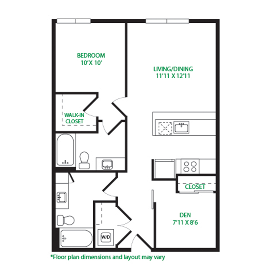 #3047 - 1 bedroom floorplan layout with 2 bathrooms and 863 square feet