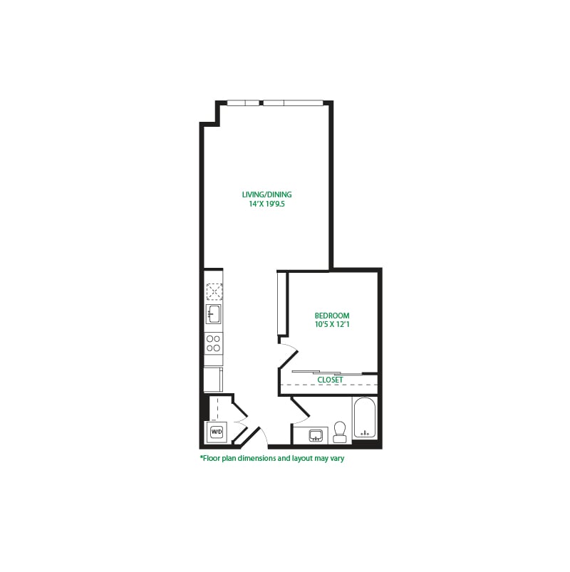#6071 - 1 bedroom floorplan layout with 1 bathroom and 701 square feet