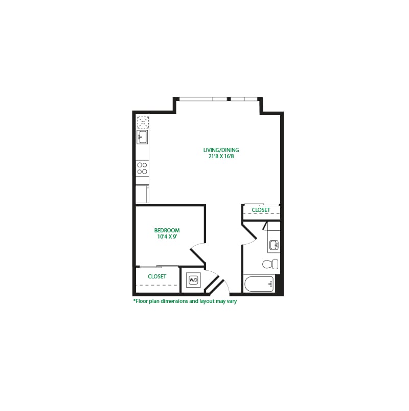 #3079 - 1 bedroom floorplan layout with 1 bathroom and 695 square feet