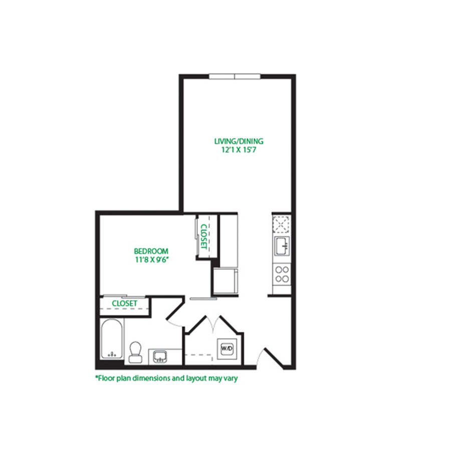 #7048 - 1 bedroom floorplan layout with 1 bathroom and 652 square feet