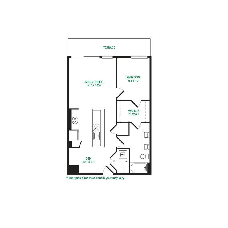 #6046 - 1 bedroom floorplan layout with 1 bathroom and 843 square feet