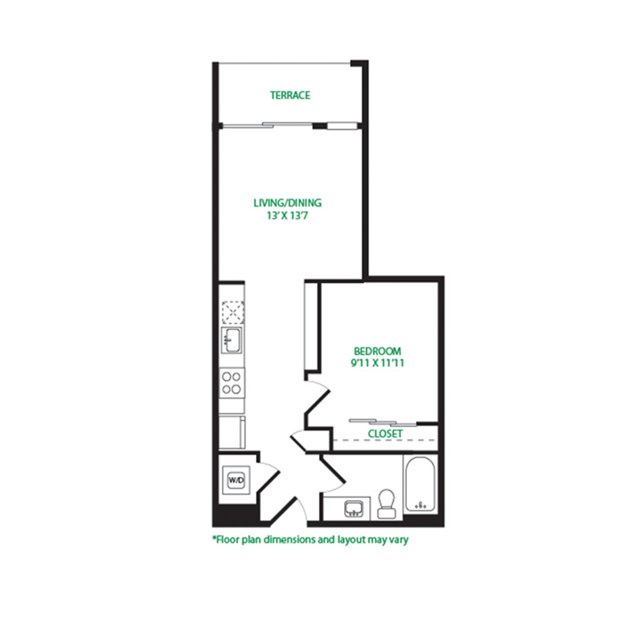 #6003 - 1 bedroom floorplan layout with 1 bathroom and 603 square feet