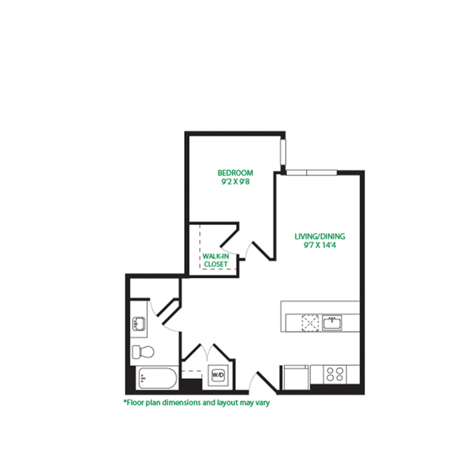 #7045 - 1 bedroom floorplan layout with 1 bathroom and 693 square feet