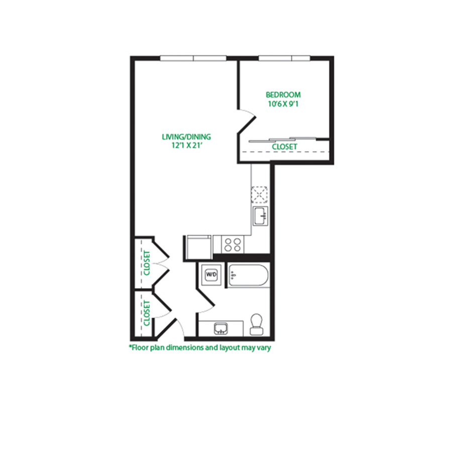 #7005 - 1 bedroom floorplan layout with 1 bathroom and 699 square feet