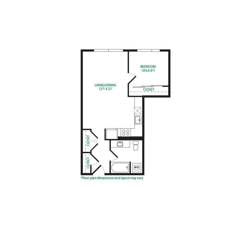 #7096 - 1 bedroom floorplan layout with 1 bathroom and 699 square feet