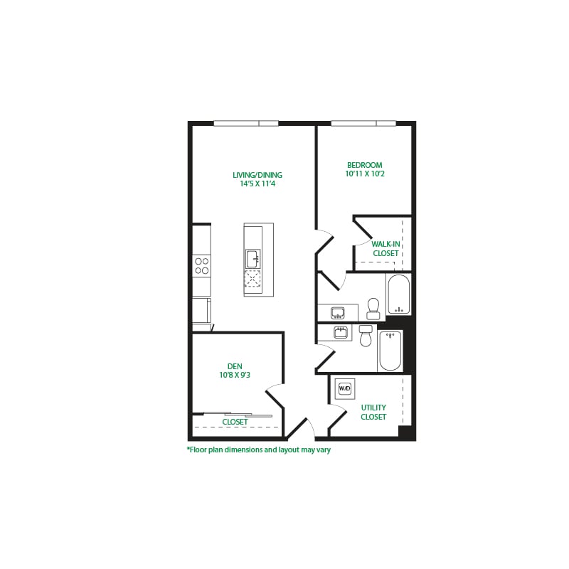 #2060 - 1 bedroom floorplan layout with 2 bathrooms and 1048 square feet