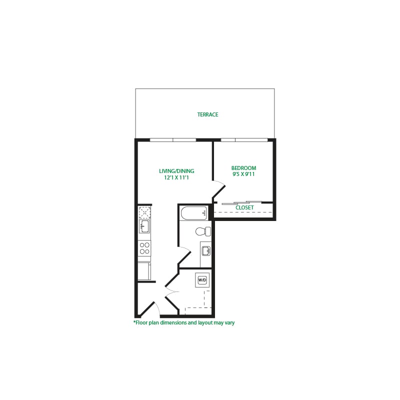 #7043 - 1 bedroom floorplan layout with 1 bathroom and 531 square feet