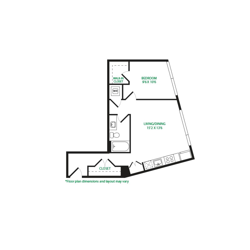 #4108 - 1 bedroom floorplan layout with 1 bathroom and 653 square feet