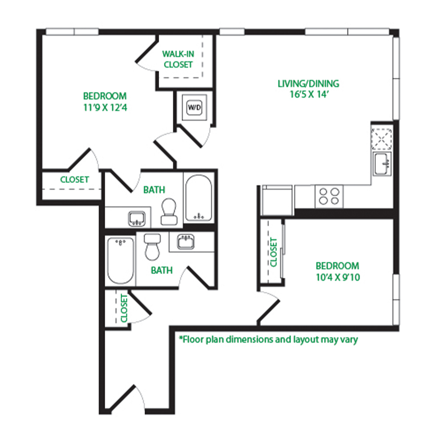 #3014 - 2 bedroom floorplan layout with 2 bathrooms and 955 square feet