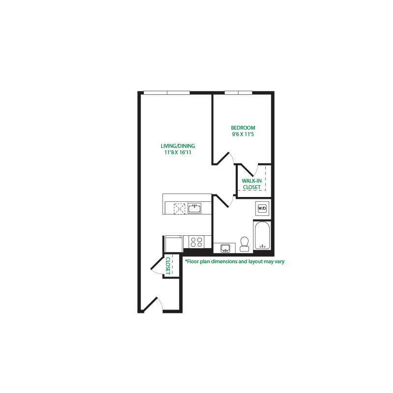 #3010 - 1 bedroom floorplan layout with 1 bathroom and 691 square feet