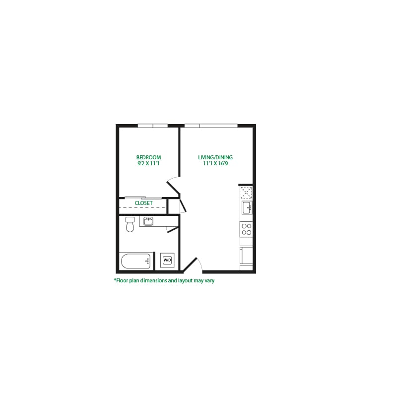 #3089 - 1 bedroom floorplan layout with 1 bathroom and 531 square feet
