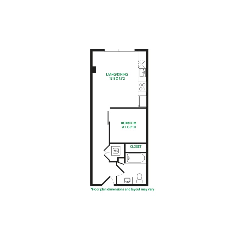 #5033 - 1 bedroom floorplan layout with 1 bathroom and 509 square feet