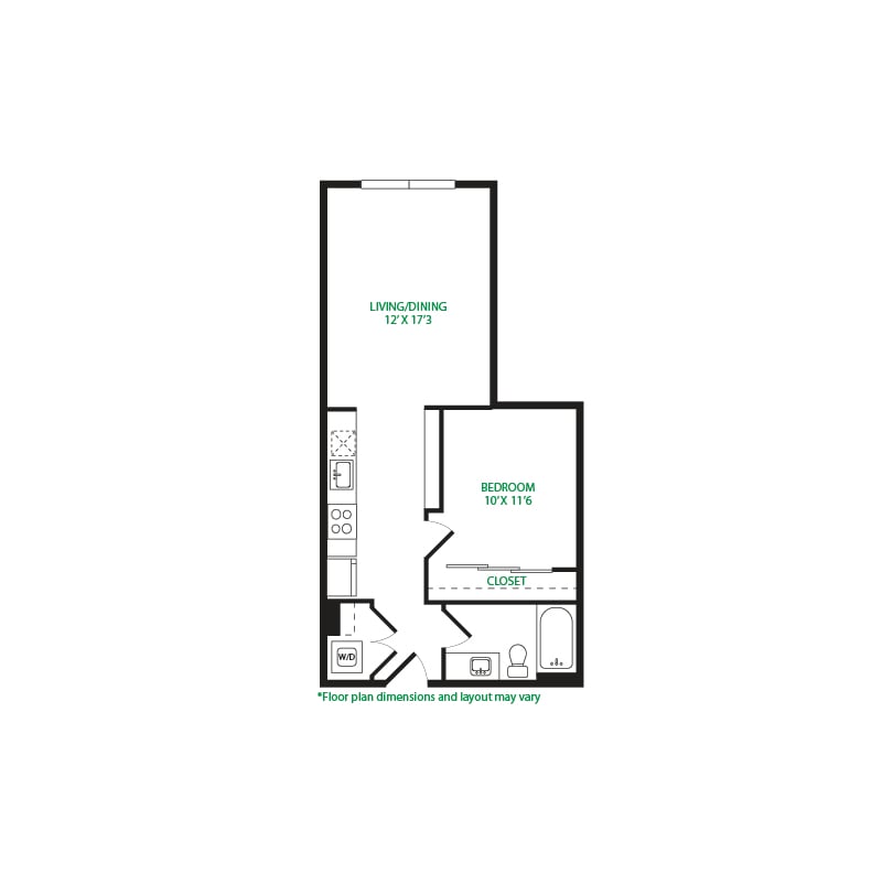 #5038 - 1 bedroom floorplan layout with 1 bathroom and 615 square feet