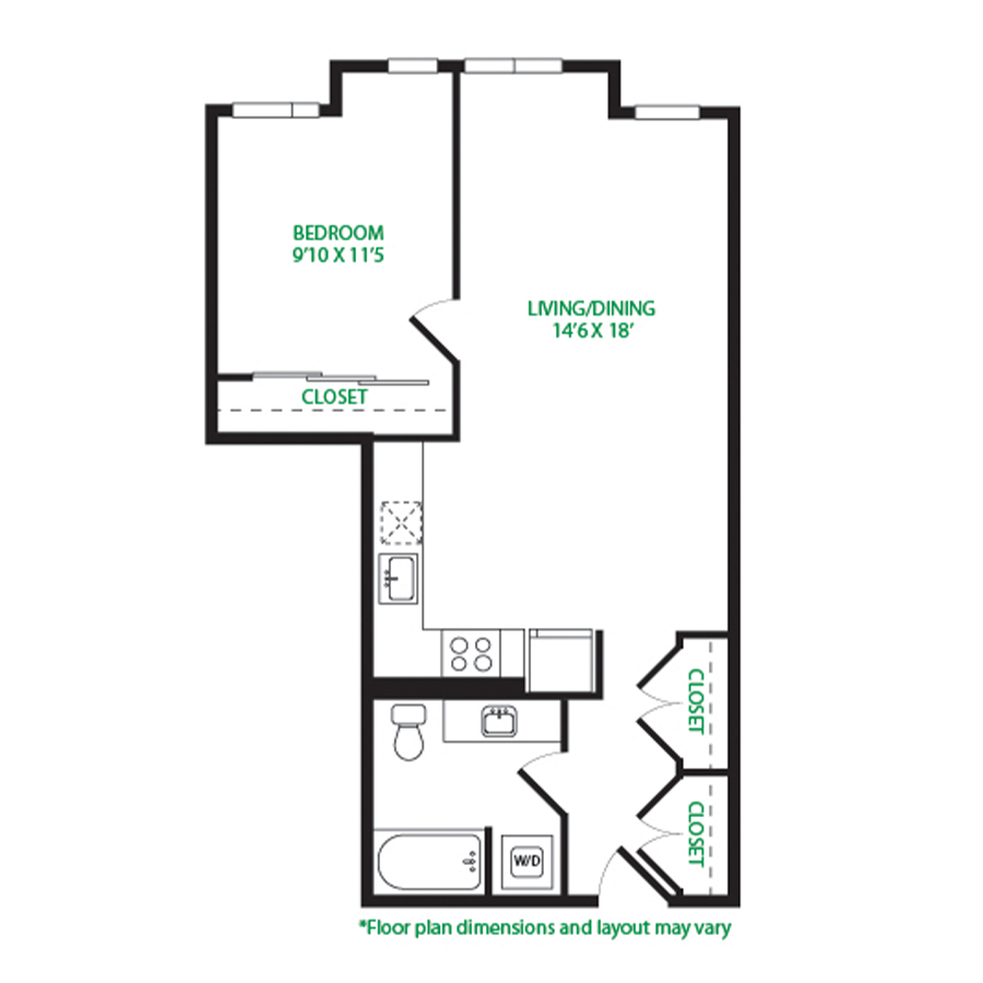 #3037 - 1 bedroom floorplan layout with 1 bathroom and 767 square feet