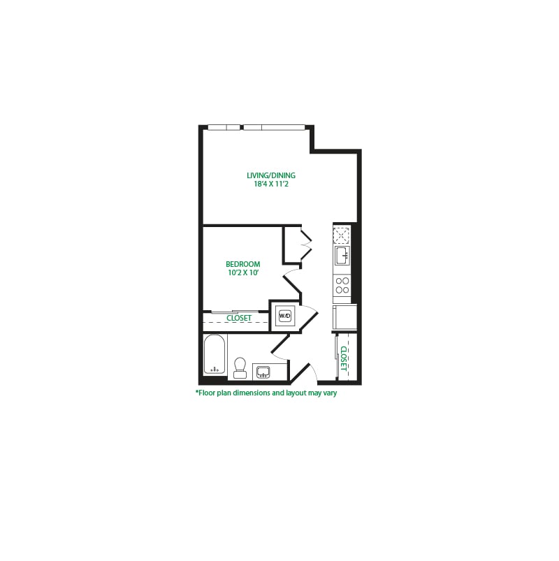 #3078 - 1 bedroom floorplan layout with 1 bathroom and 609 square feet