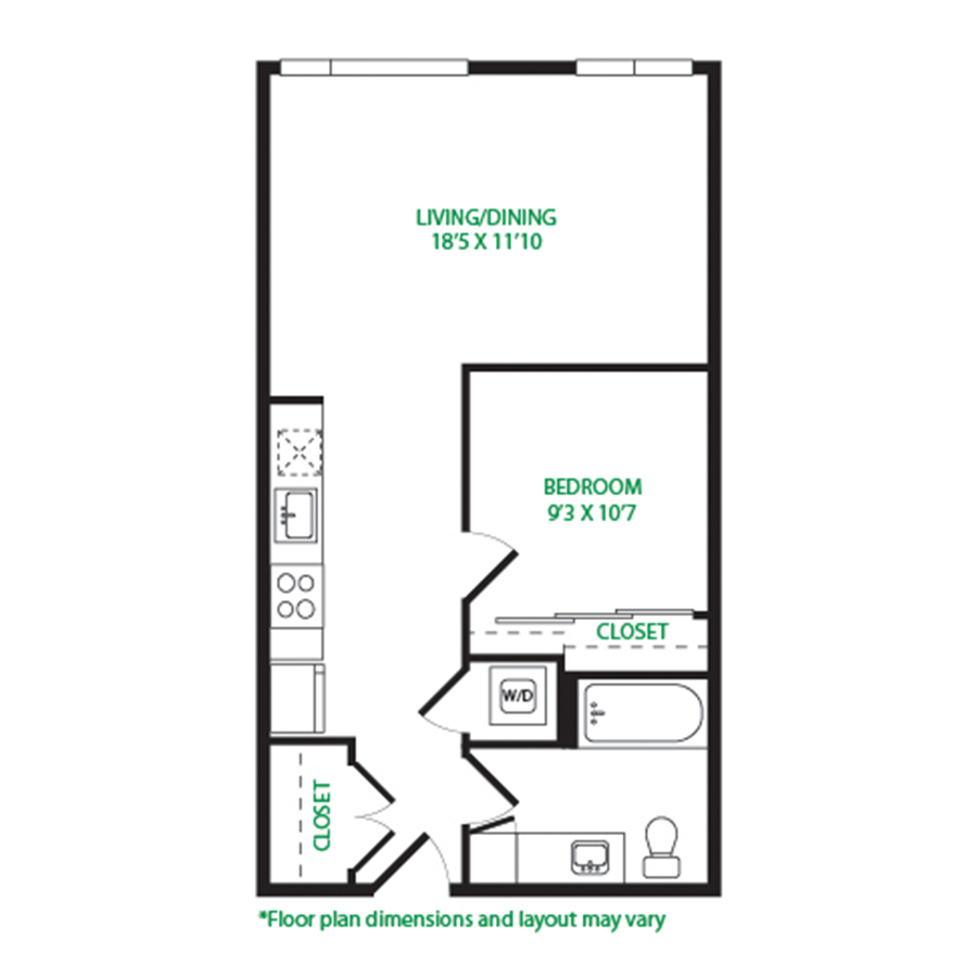#7028 - 1 bedroom floorplan layout with 1 bathroom and 646 square feet