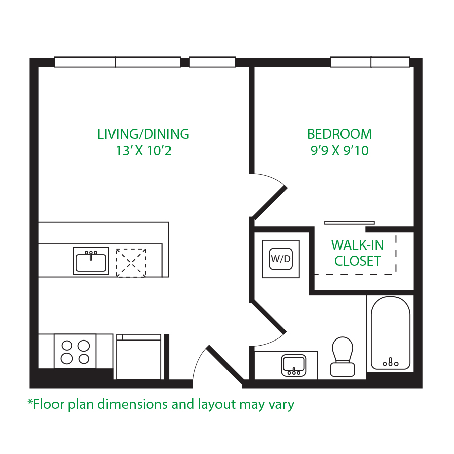 #3013 - 1 bedroom floorplan layout with 1 bathroom and 525 square feet