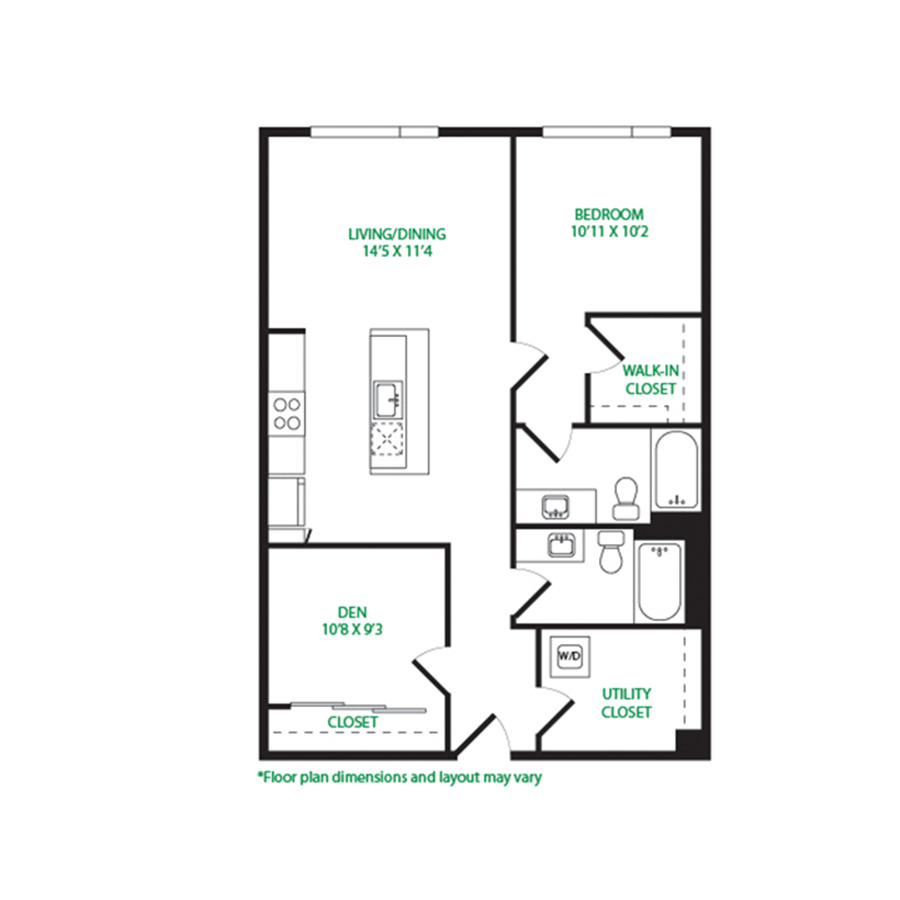 #2060 - 1 bedroom floorplan layout with 2 bathrooms and 1048 square feet