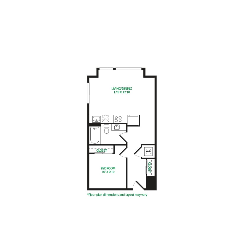 #3083 - 1 bedroom floorplan layout with 1 bathroom and 646 square feet