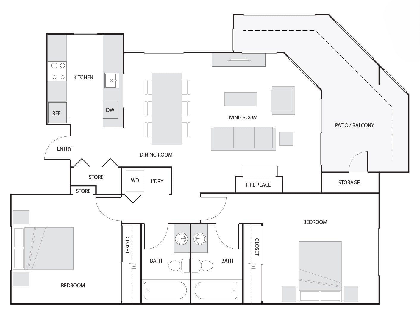 2 Bed/2 Bath-E floor plan