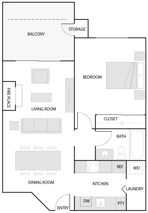 1 Bed/1 Bath-A floor plan