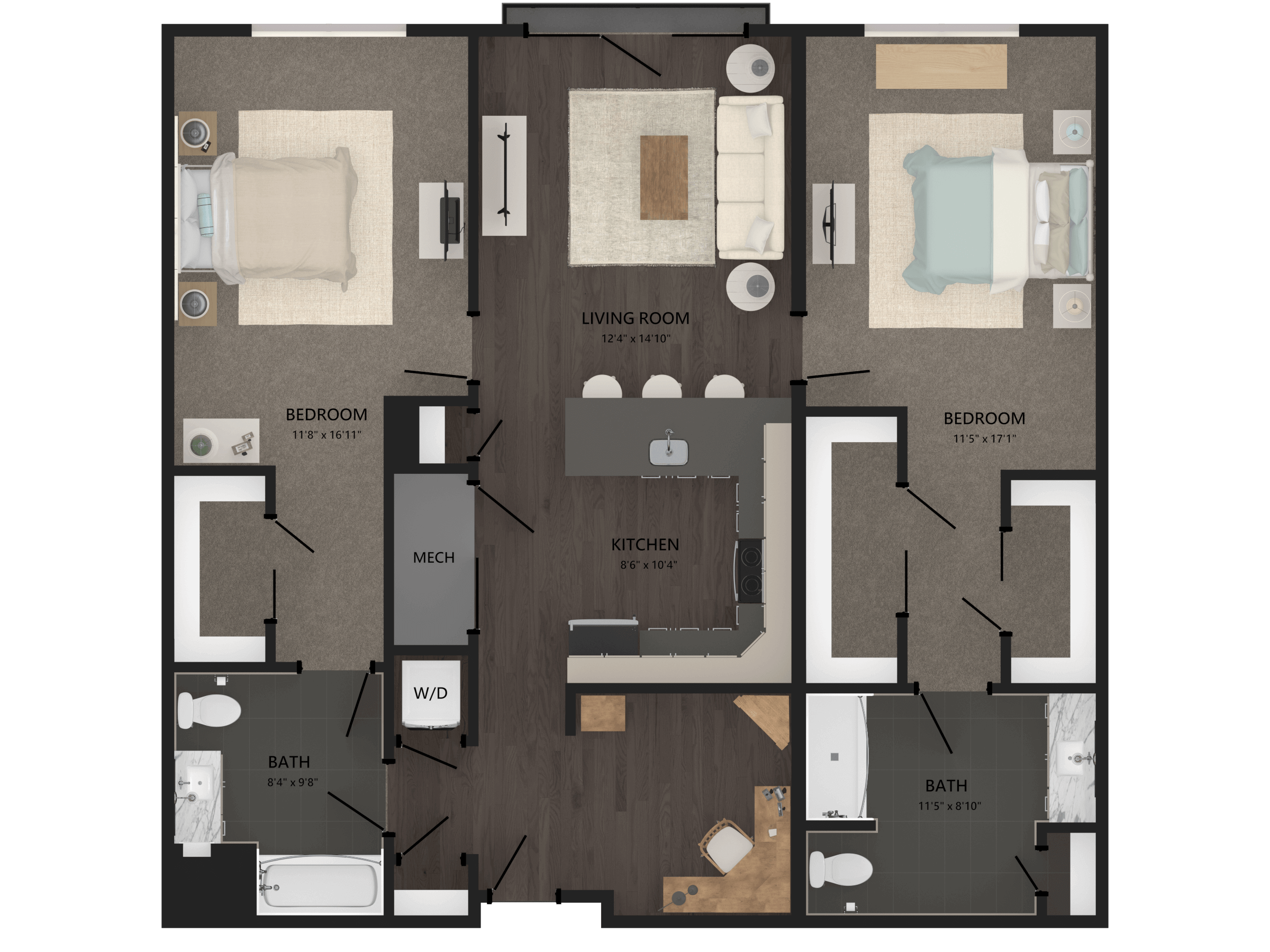 2 Bed/2 Bath Den-B1D floor plan
