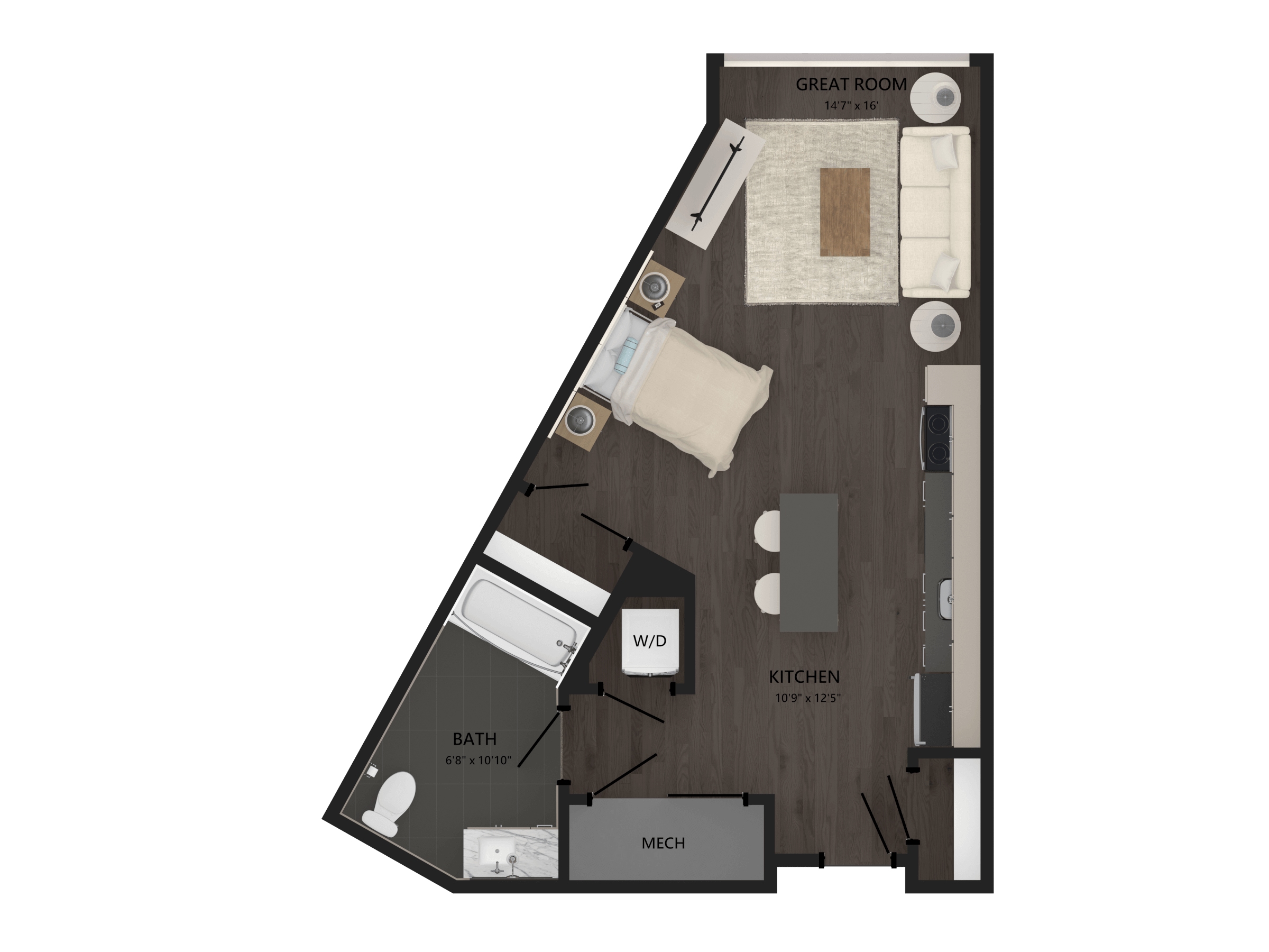 Carraway Studio-S1 floor plan rendering - West Harrison, NY