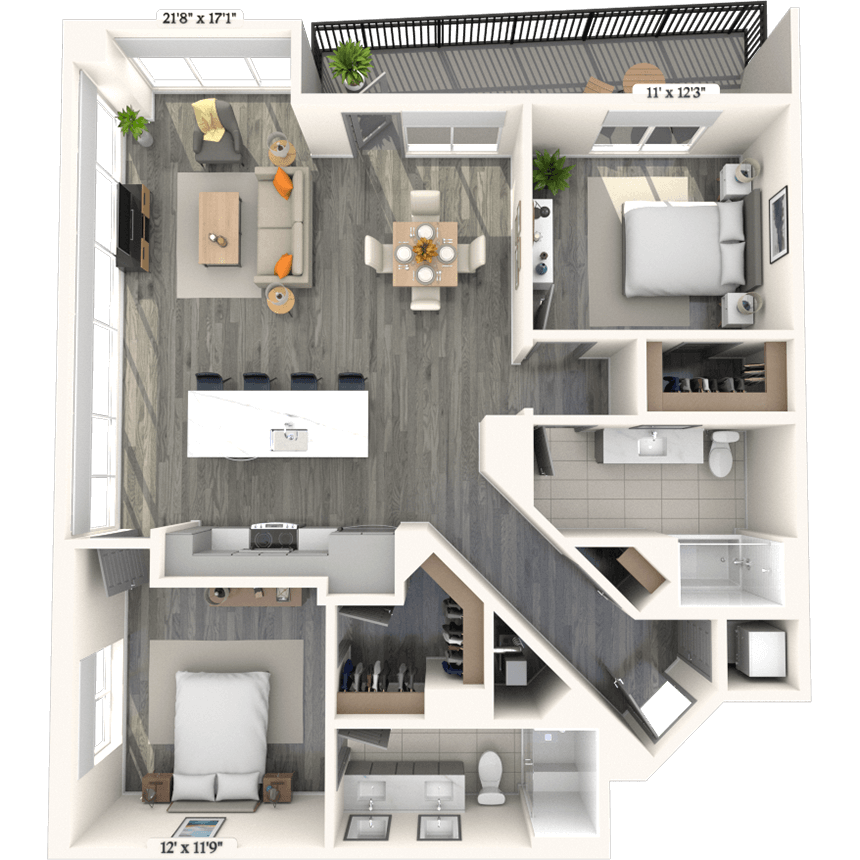 Traditional B7 2x2 1294 SF floor plan