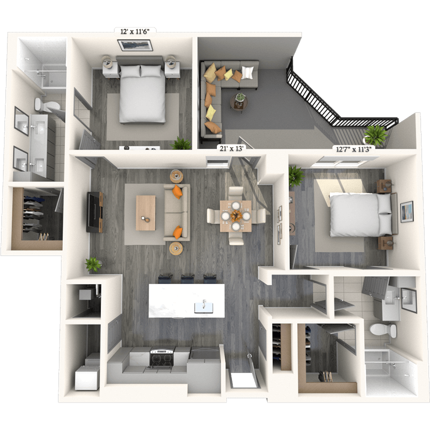 Traditional B4 2x2 1155 SF floor plan