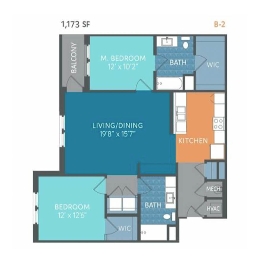 B2 1173sf 2/2 floor plan