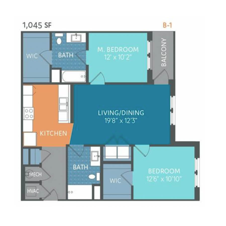 B1 1045sf 2/2 floor plan
