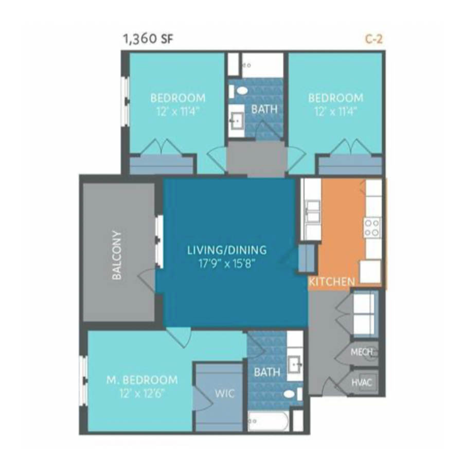 C2 1360sf 2/2 floor plan