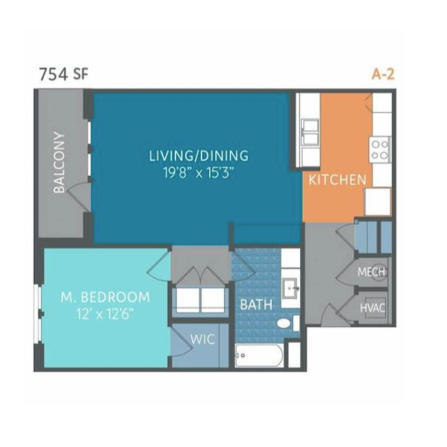 A2 754sf 1/1 floor plan