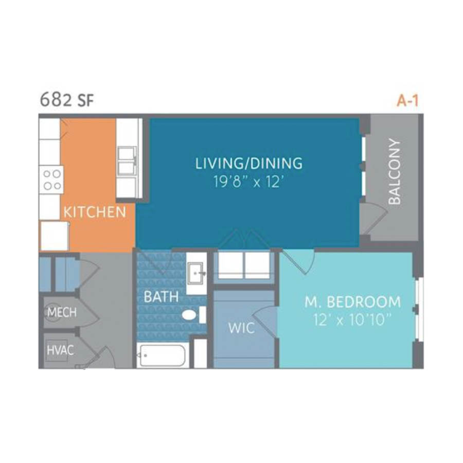A1 682sf 1/1 floor plan