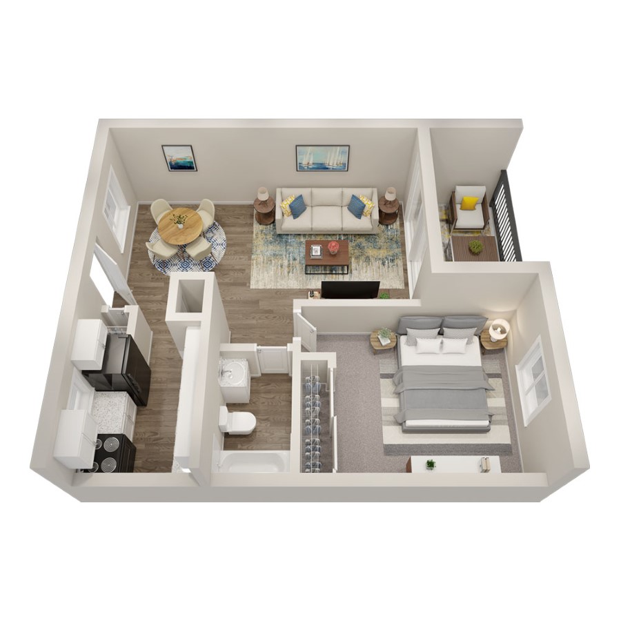 1 Bedroom 1 Bath floor plan