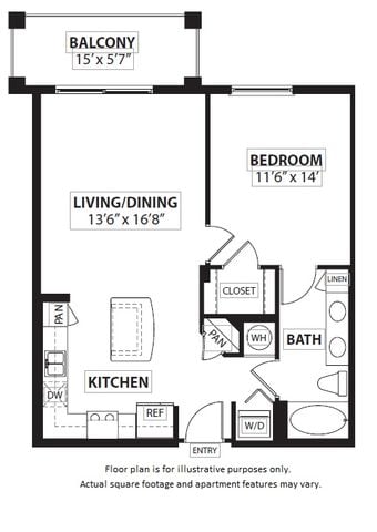 A1 1 Bed 1 Bath floor plan