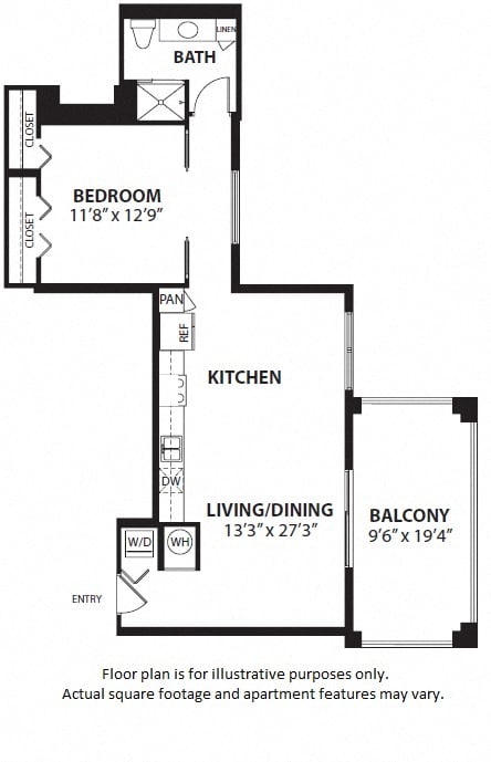 A4 1 Bed 1 Bath floor plan