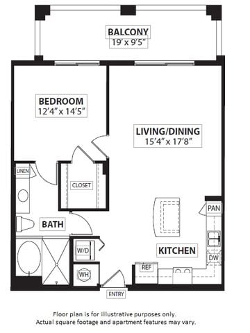 A3 1 Bed 1 Bath floor plan