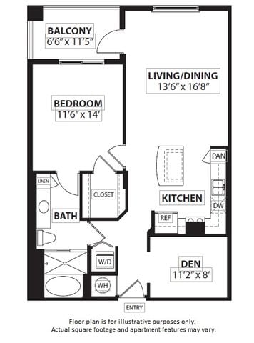 A8 1 Bed 1 Bath floor plan