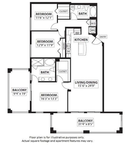 C3 3 Bed 2 Bath floor plan